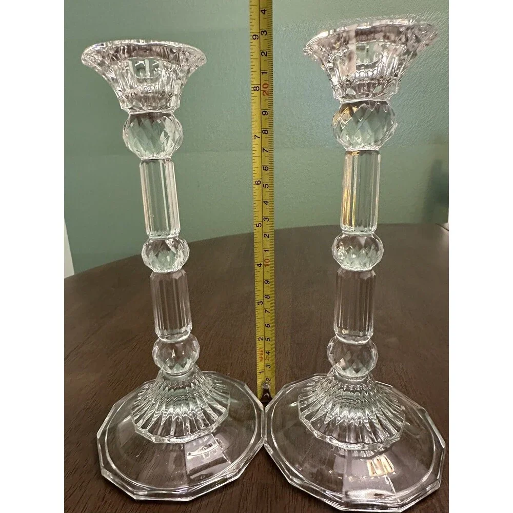 2 CRYSTAL 9” TALL CANDLESTICK HOLDER WEDDING HOME DECOR